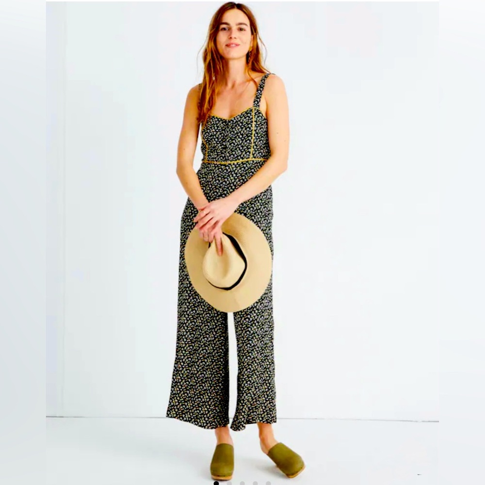 MADEWELL NWOT Floral Smocked Wide-Leg Jumpsuit - Black/Yellow
